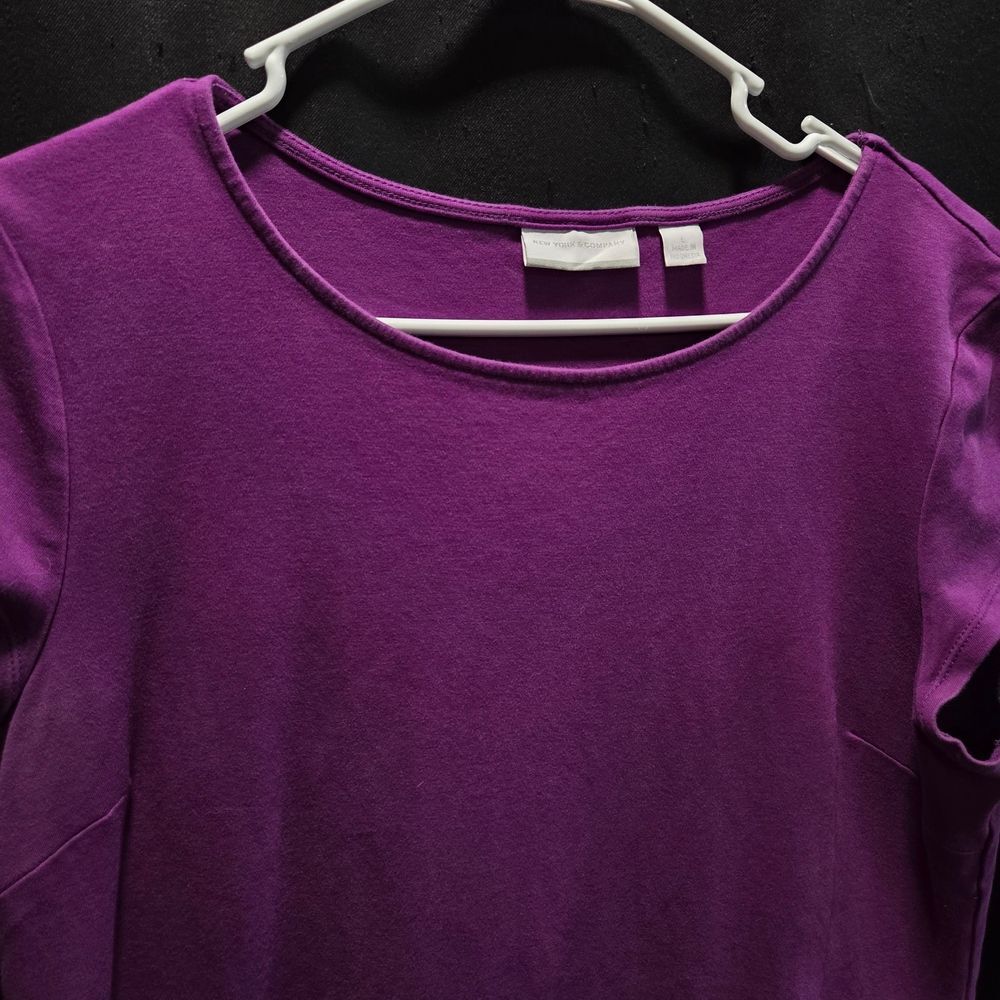 New York & Company Chic Career Rich Purple Dress Knit Short Sleeve Prep Casual L